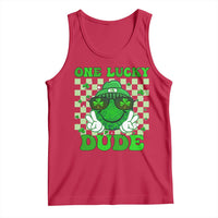 Funny One Lucky Dude St Patrick's Day Tank Top Checkerboard Shamrock