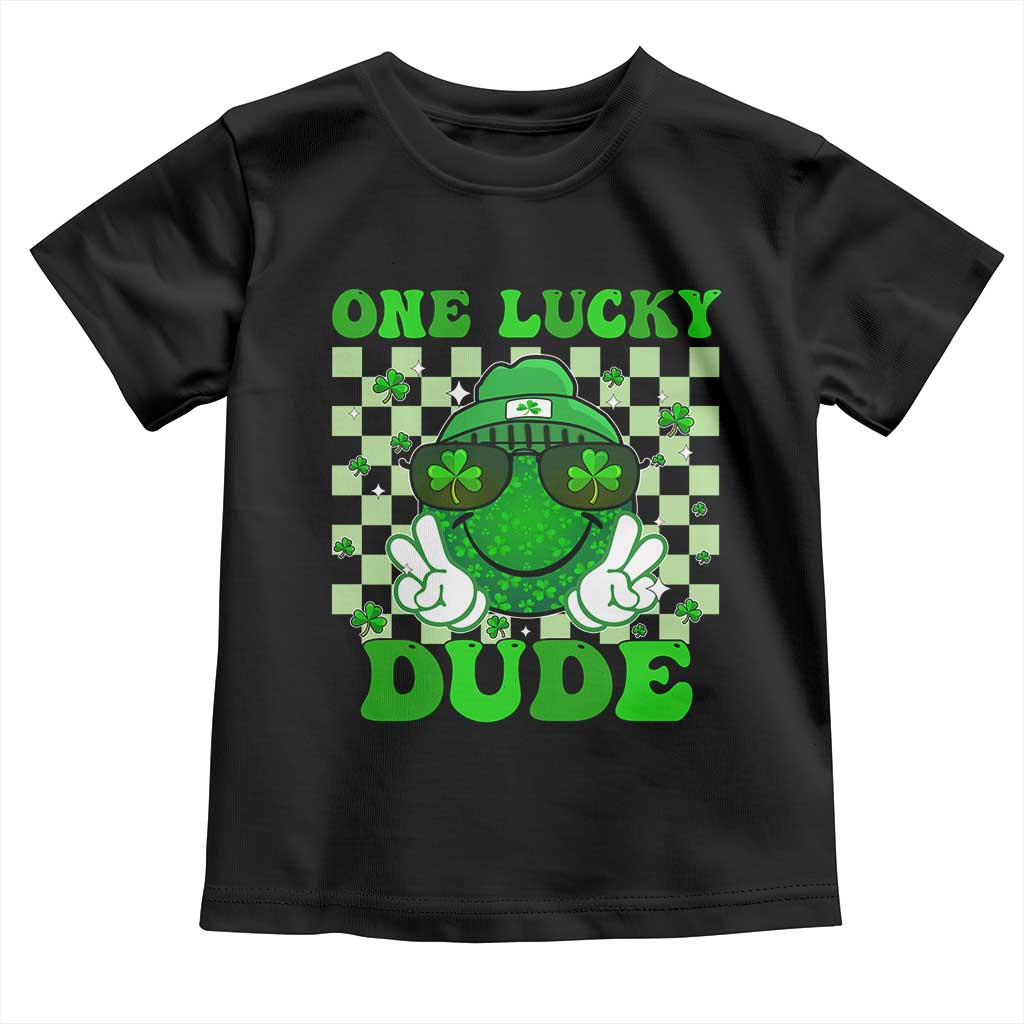Funny One Lucky Dude St Patrick's Day Toddler T Shirt Checkerboard Shamrock