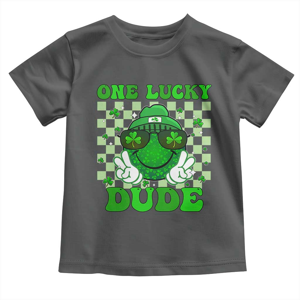 Funny One Lucky Dude St Patrick's Day Toddler T Shirt Checkerboard Shamrock