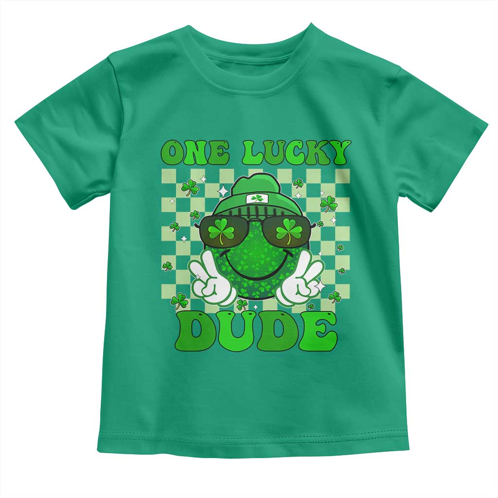 Funny One Lucky Dude St Patrick's Day Toddler T Shirt Checkerboard Shamrock