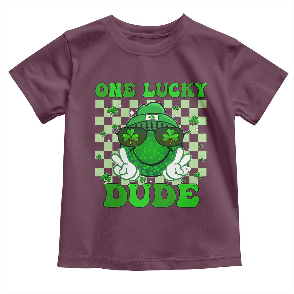 Funny One Lucky Dude St Patrick's Day Toddler T Shirt Checkerboard Shamrock