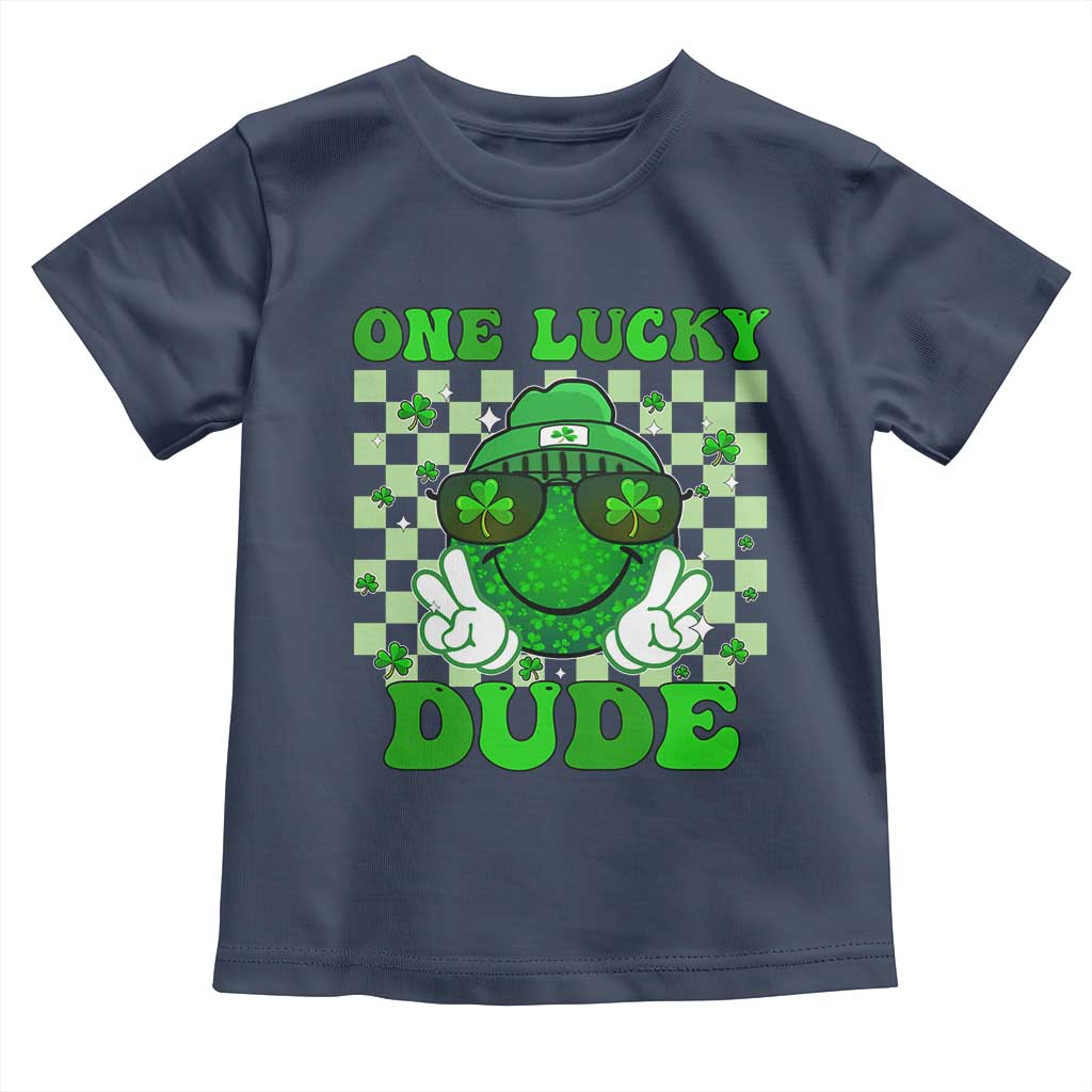 Funny One Lucky Dude St Patrick's Day Toddler T Shirt Checkerboard Shamrock