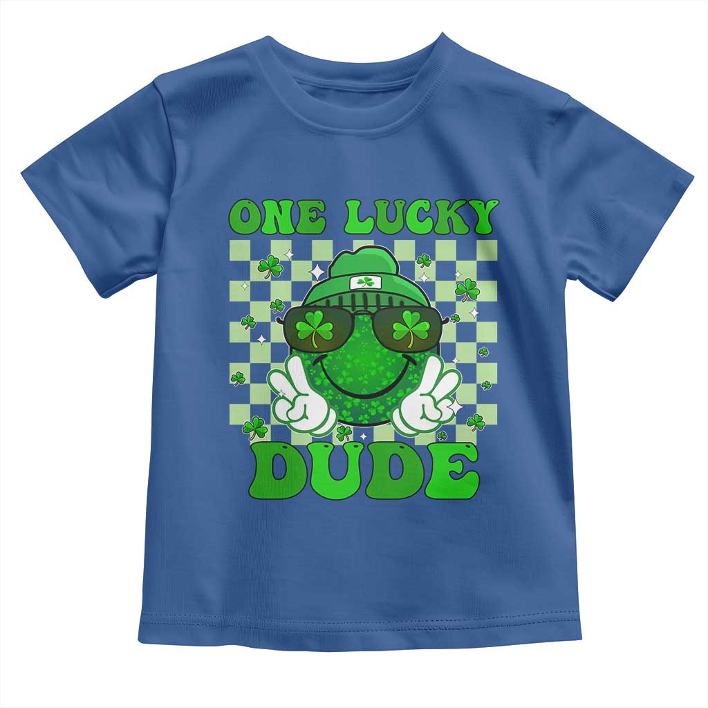 Funny One Lucky Dude St Patrick's Day Toddler T Shirt Checkerboard Shamrock