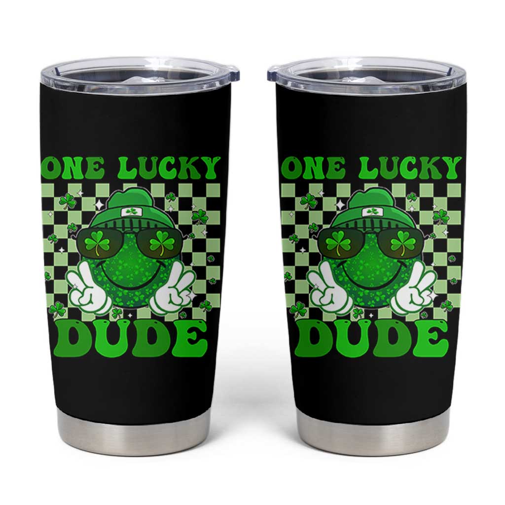 Funny One Lucky Dude St Patrick's Day Tumbler Cup Checkerboard Shamrock