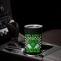 Funny One Lucky Dude St Patrick's Day Tumbler Cup Checkerboard Shamrock