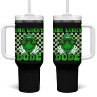 Funny One Lucky Dude St Patrick's Day Tumbler With Handle Checkerboard Shamrock