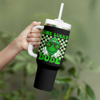 Funny One Lucky Dude St Patrick's Day Tumbler With Handle Checkerboard Shamrock