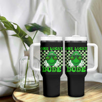 Funny One Lucky Dude St Patrick's Day Tumbler With Handle Checkerboard Shamrock
