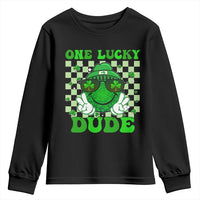 Funny One Lucky Dude St Patrick's Day Youth Sweatshirt Checkerboard Shamrock