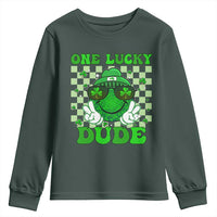Funny One Lucky Dude St Patrick's Day Youth Sweatshirt Checkerboard Shamrock