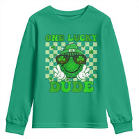 Funny One Lucky Dude St Patrick's Day Youth Sweatshirt Checkerboard Shamrock
