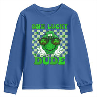 Funny One Lucky Dude St Patrick's Day Youth Sweatshirt Checkerboard Shamrock