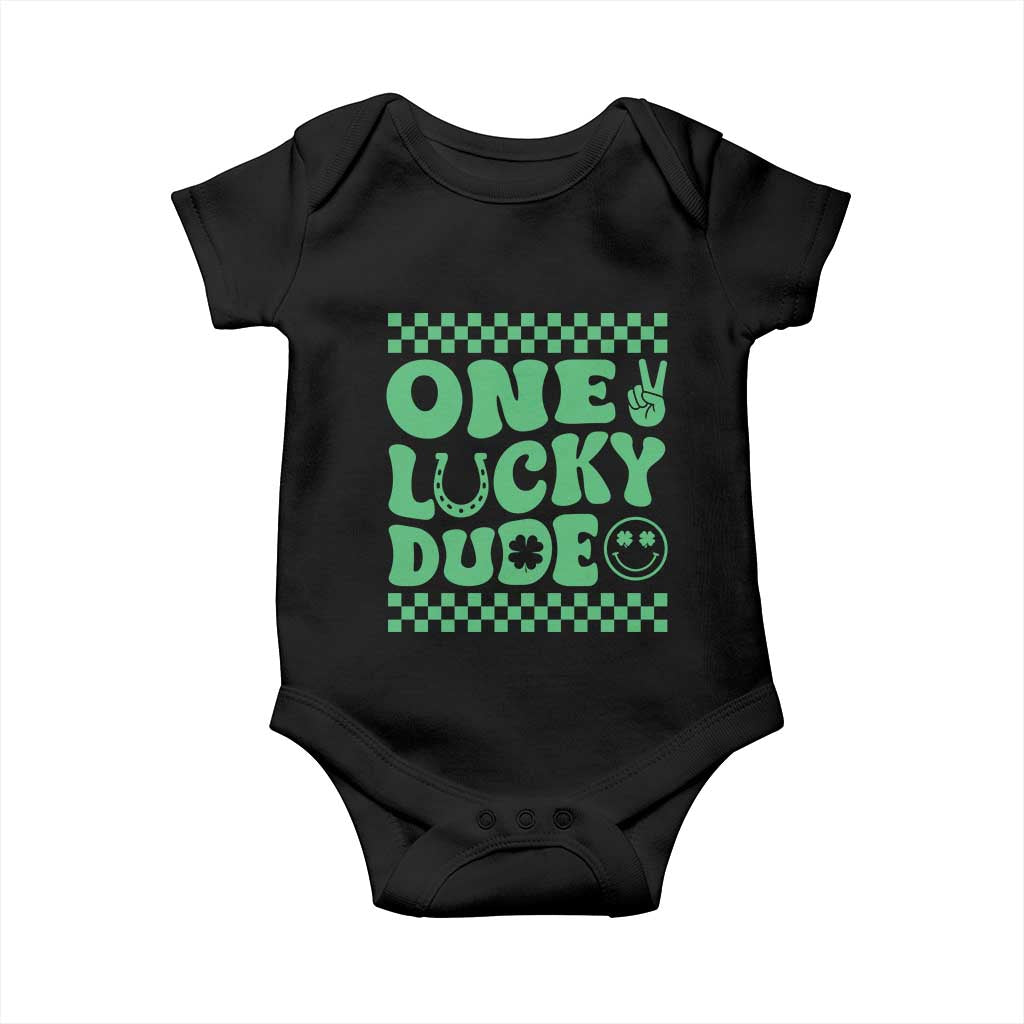 Funny One Lucky Dude Baby Onesie St Patrick's Day Clover Horseshoe