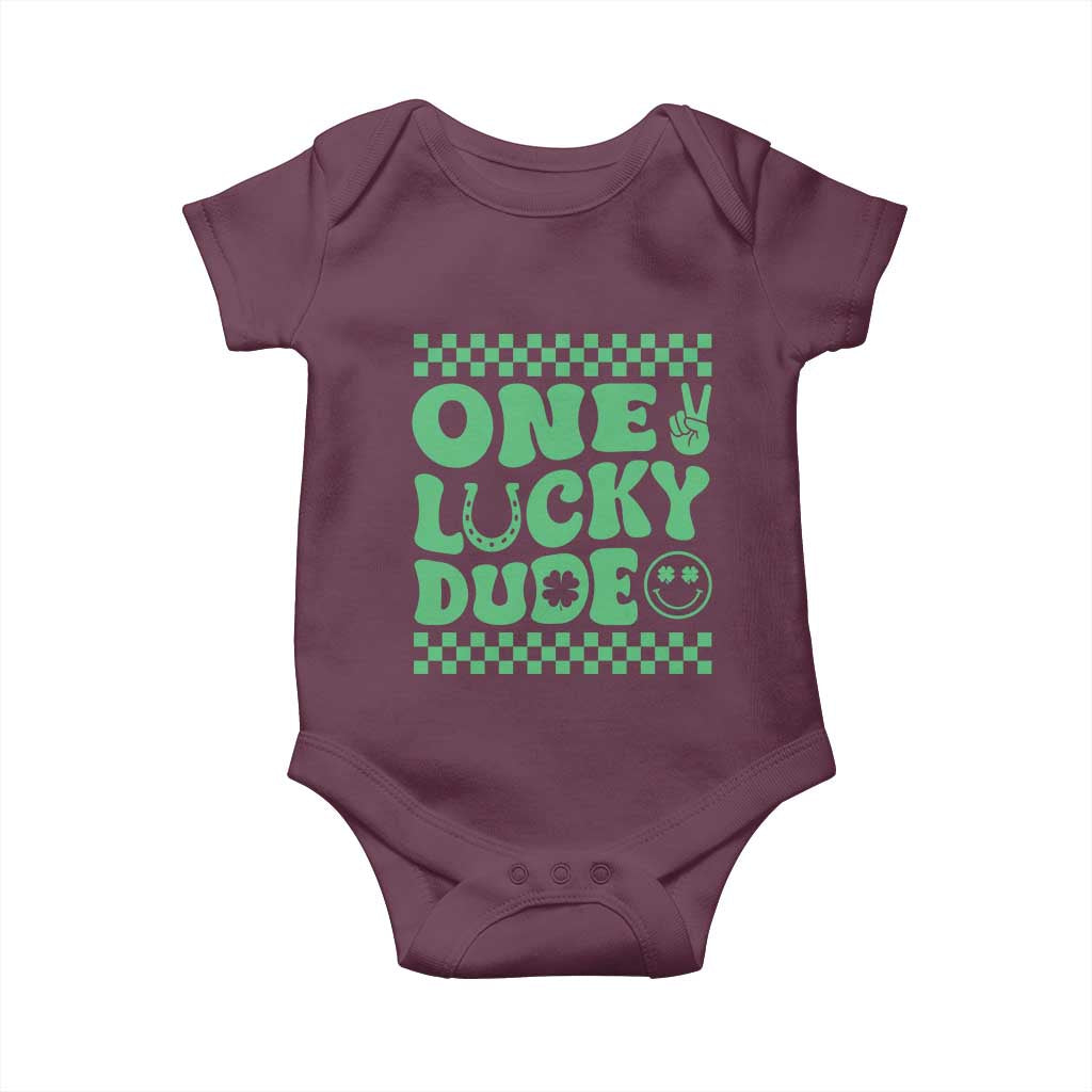 Funny One Lucky Dude Baby Onesie St Patrick's Day Clover Horseshoe