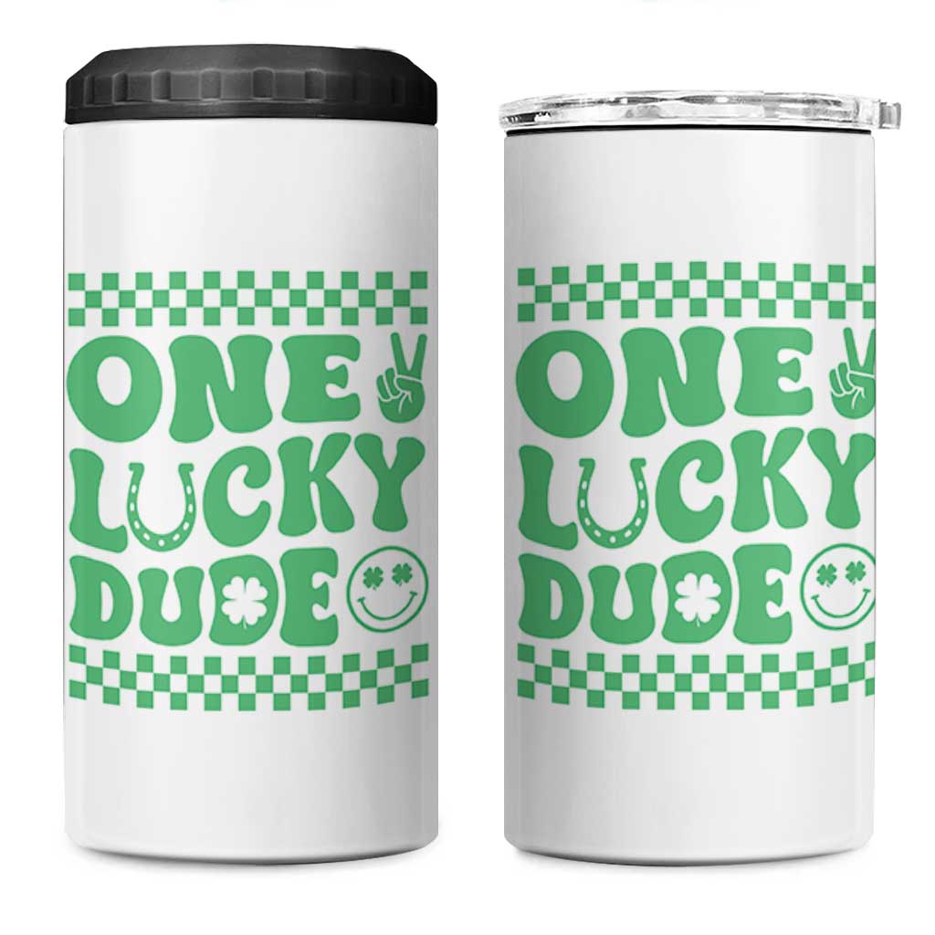 Funny One Lucky Dude 4 in 1 Can Cooler Tumbler St Patrick's Day Clover Horseshoe