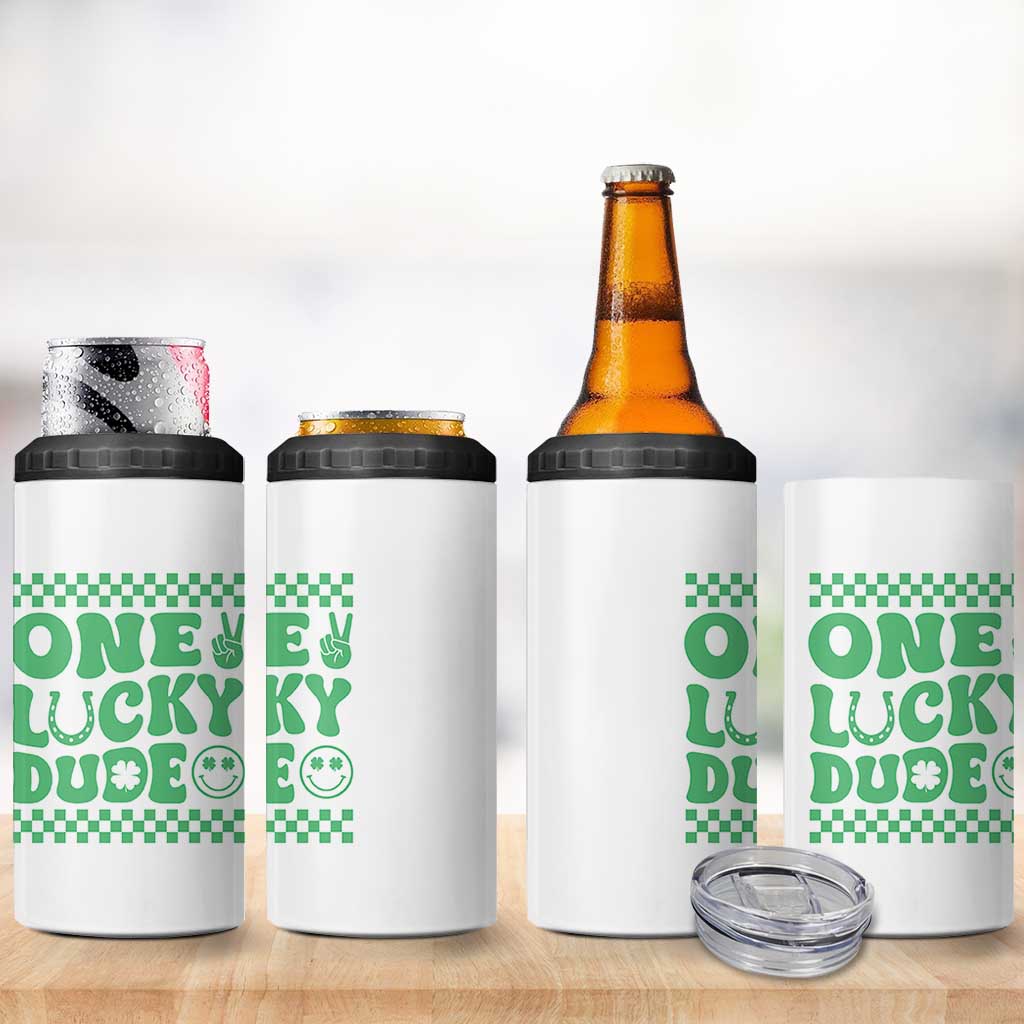 Funny One Lucky Dude 4 in 1 Can Cooler Tumbler St Patrick's Day Clover Horseshoe