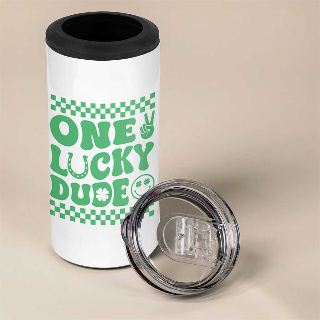 Funny One Lucky Dude 4 in 1 Can Cooler Tumbler St Patrick's Day Clover Horseshoe