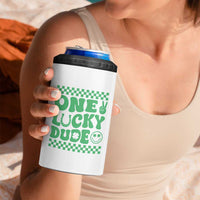 Funny One Lucky Dude 4 in 1 Can Cooler Tumbler St Patrick's Day Clover Horseshoe