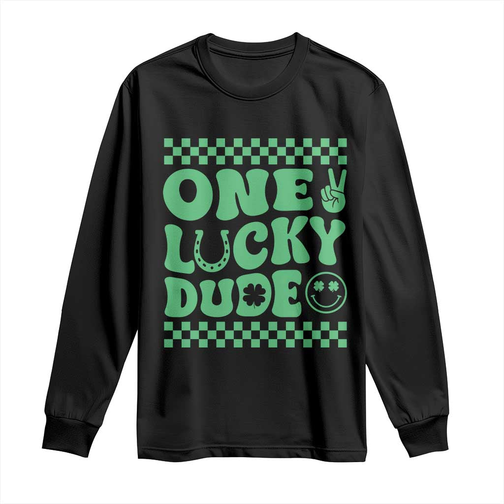 Funny One Lucky Dude Long Sleeve Shirt St Patrick's Day Clover Horseshoe