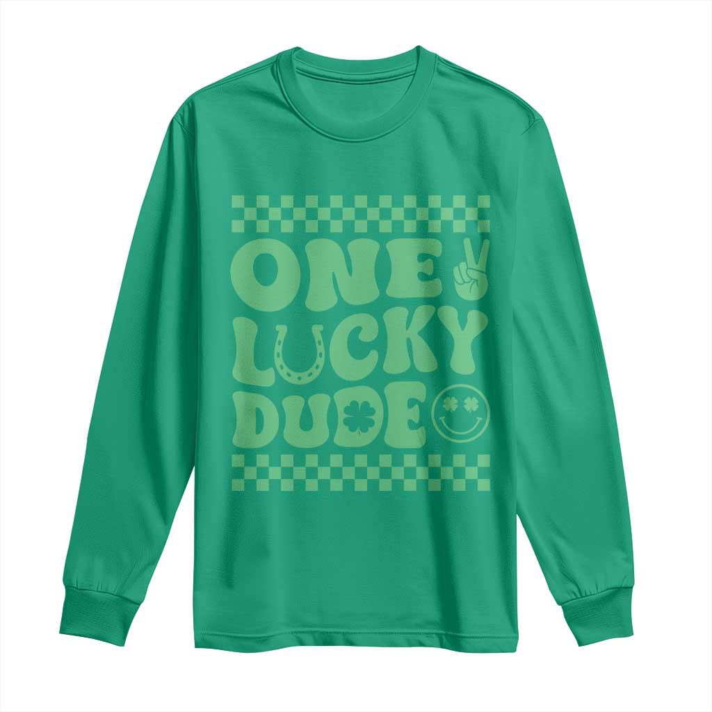 Funny One Lucky Dude Long Sleeve Shirt St Patrick's Day Clover Horseshoe