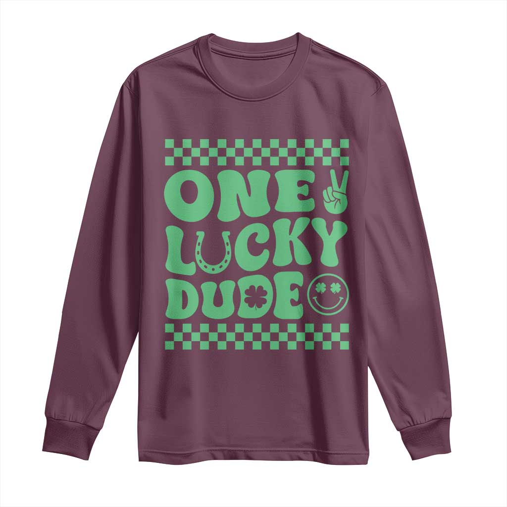 Funny One Lucky Dude Long Sleeve Shirt St Patrick's Day Clover Horseshoe