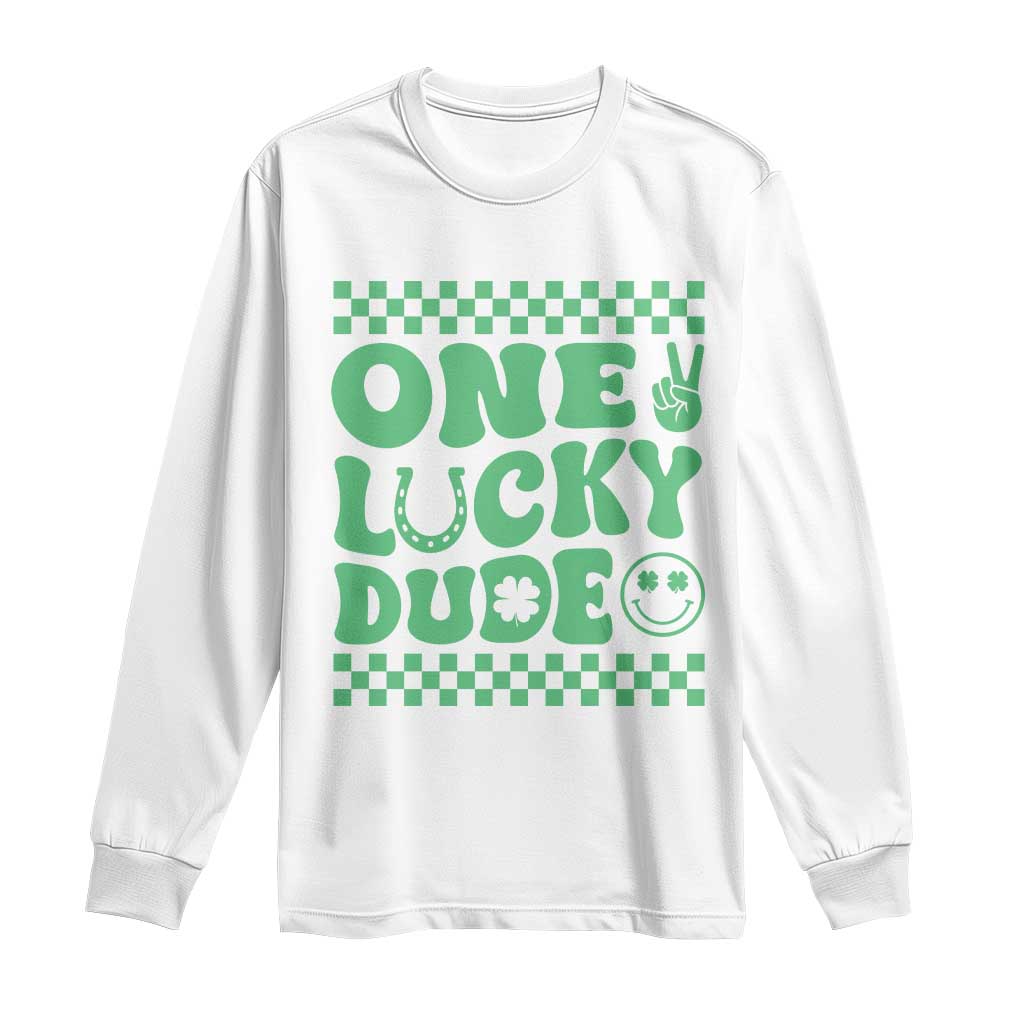 Funny One Lucky Dude Long Sleeve Shirt St Patrick's Day Clover Horseshoe