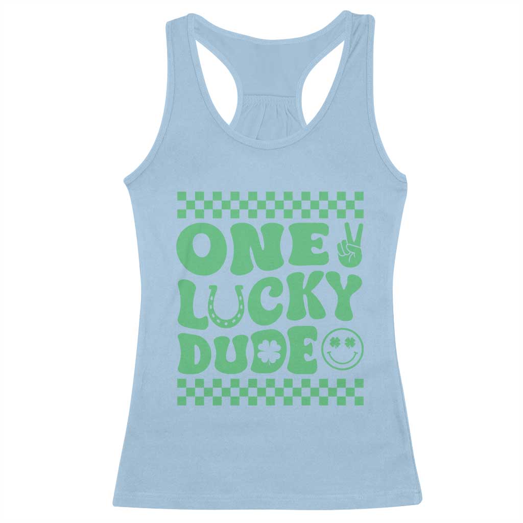 Funny One Lucky Dude Racerback Tank Top St Patrick's Day Clover Horseshoe
