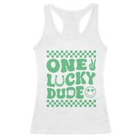 Funny One Lucky Dude Racerback Tank Top St Patrick's Day Clover Horseshoe