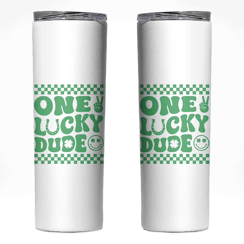 Funny One Lucky Dude Skinny Tumbler St Patrick's Day Clover Horseshoe