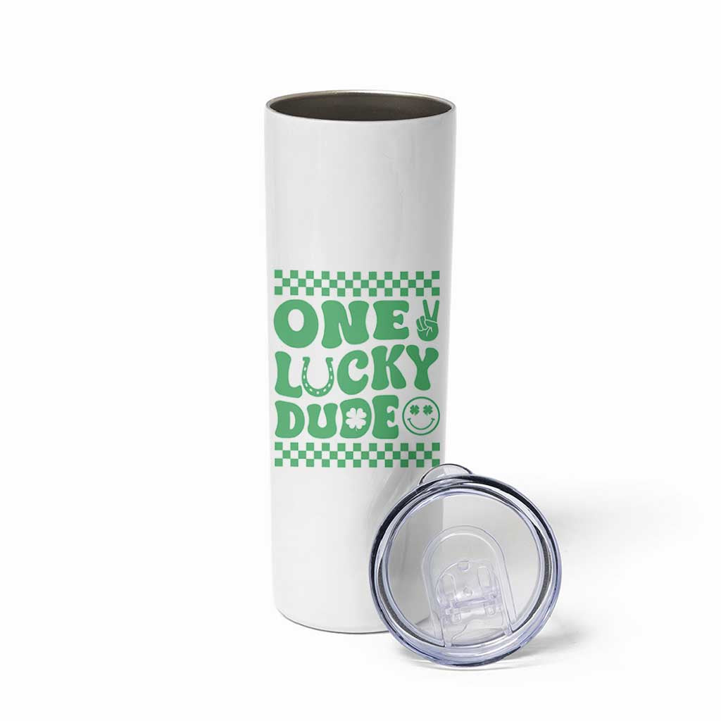 Funny One Lucky Dude Skinny Tumbler St Patrick's Day Clover Horseshoe