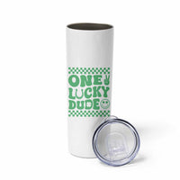 Funny One Lucky Dude Skinny Tumbler St Patrick's Day Clover Horseshoe