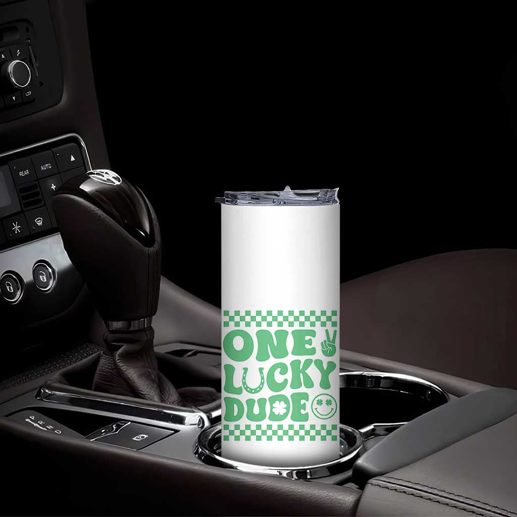 Funny One Lucky Dude Skinny Tumbler St Patrick's Day Clover Horseshoe