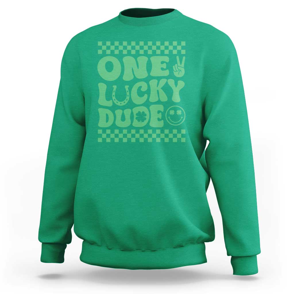 Funny One Lucky Dude Sweatshirt St Patrick's Day Clover Horseshoe