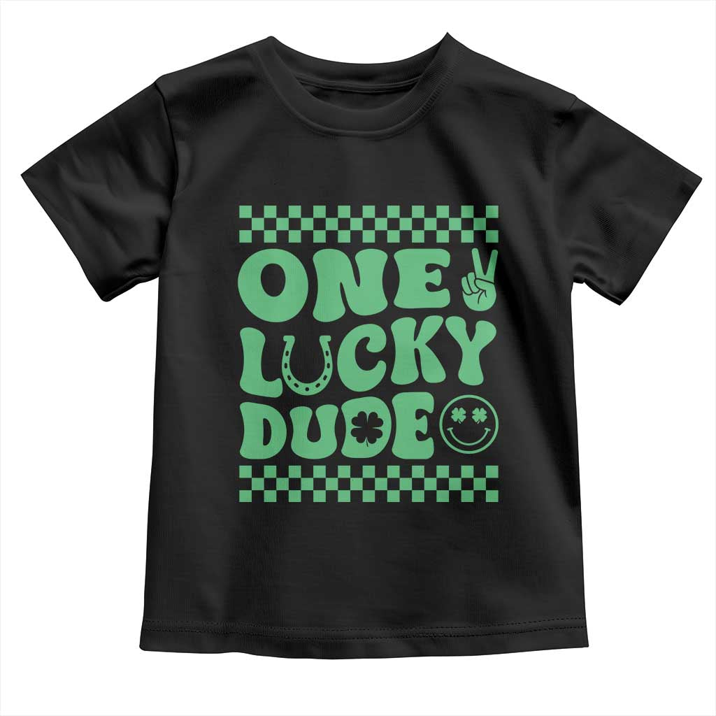 Funny One Lucky Dude Toddler T Shirt St Patrick's Day Clover Horseshoe