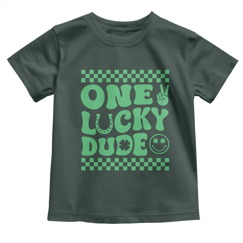 Funny One Lucky Dude Toddler T Shirt St Patrick's Day Clover Horseshoe