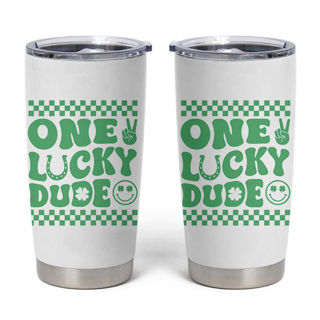 Funny One Lucky Dude Tumbler Cup St Patrick's Day Clover Horseshoe