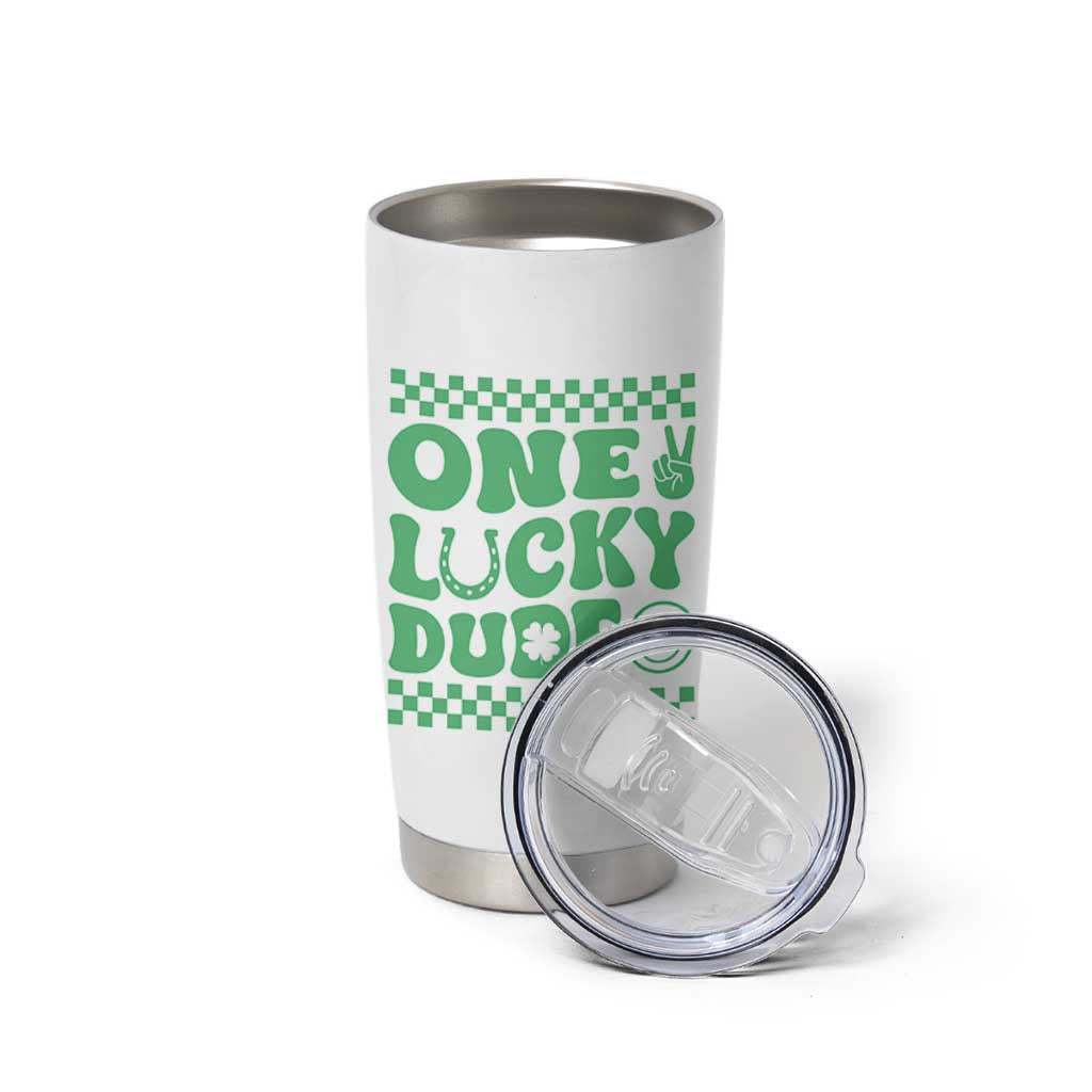 Funny One Lucky Dude Tumbler Cup St Patrick's Day Clover Horseshoe