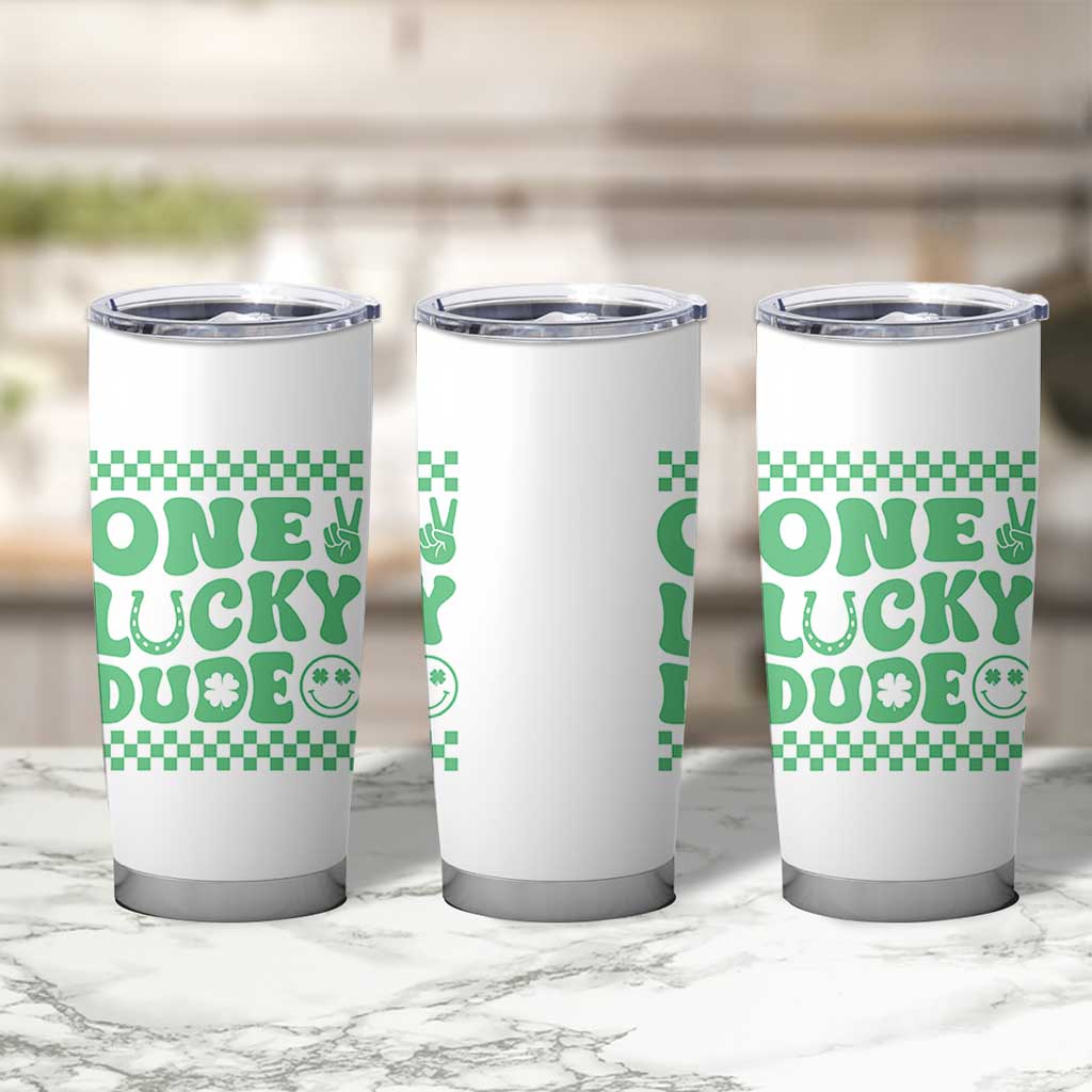 Funny One Lucky Dude Tumbler Cup St Patrick's Day Clover Horseshoe