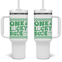 Funny One Lucky Dude Tumbler With Handle St Patrick's Day Clover Horseshoe