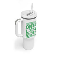 Funny One Lucky Dude Tumbler With Handle St Patrick's Day Clover Horseshoe