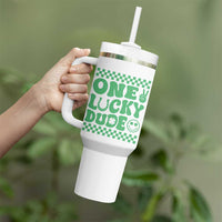 Funny One Lucky Dude Tumbler With Handle St Patrick's Day Clover Horseshoe