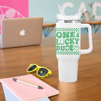 Funny One Lucky Dude Tumbler With Handle St Patrick's Day Clover Horseshoe