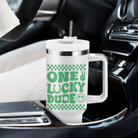 Funny One Lucky Dude Tumbler With Handle St Patrick's Day Clover Horseshoe