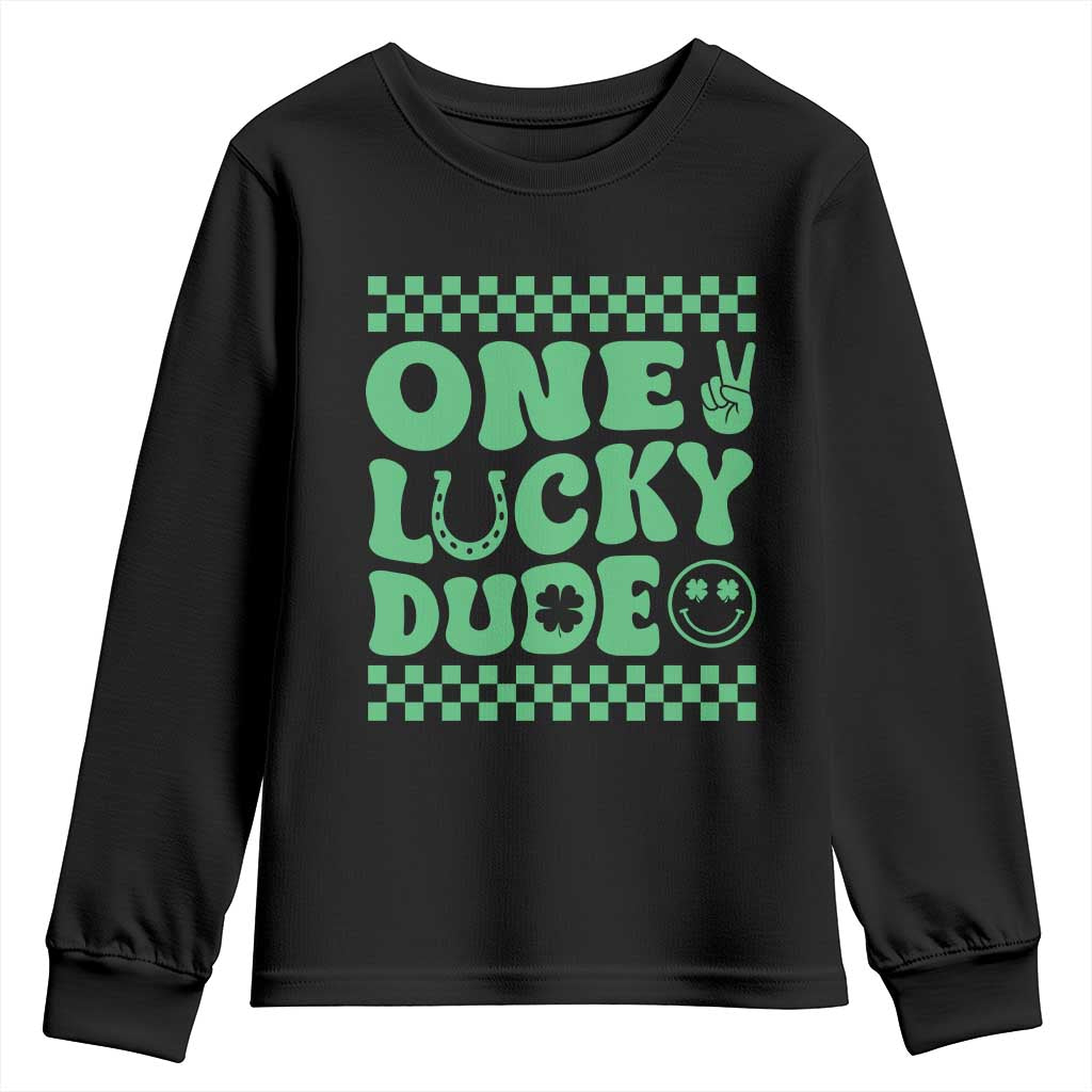 Funny One Lucky Dude Youth Sweatshirt St Patrick's Day Clover Horseshoe