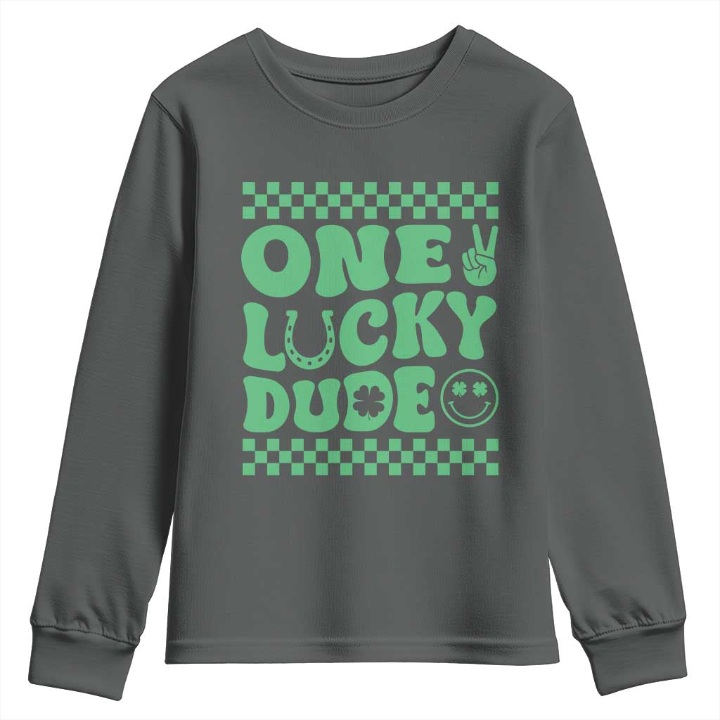 Funny One Lucky Dude Youth Sweatshirt St Patrick's Day Clover Horseshoe