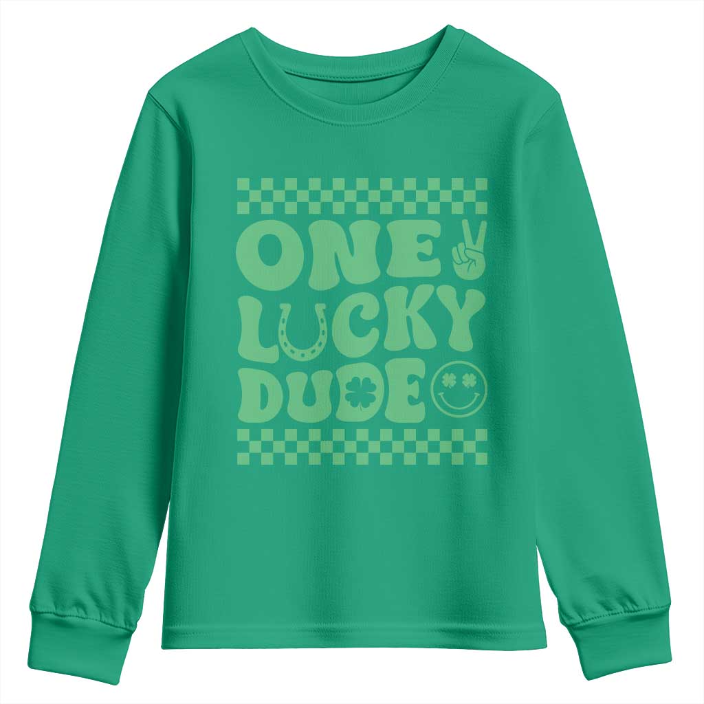 Funny One Lucky Dude Youth Sweatshirt St Patrick's Day Clover Horseshoe