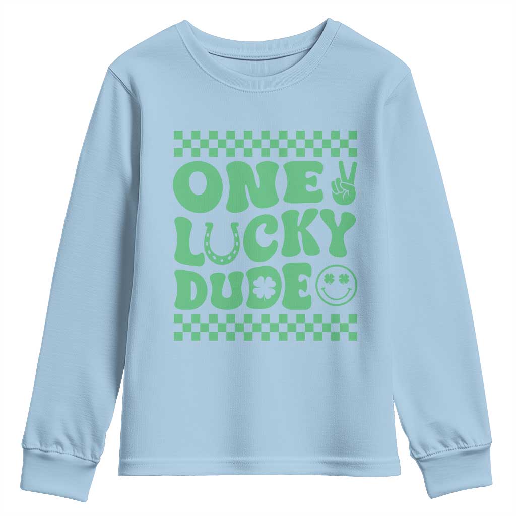 Funny One Lucky Dude Youth Sweatshirt St Patrick's Day Clover Horseshoe