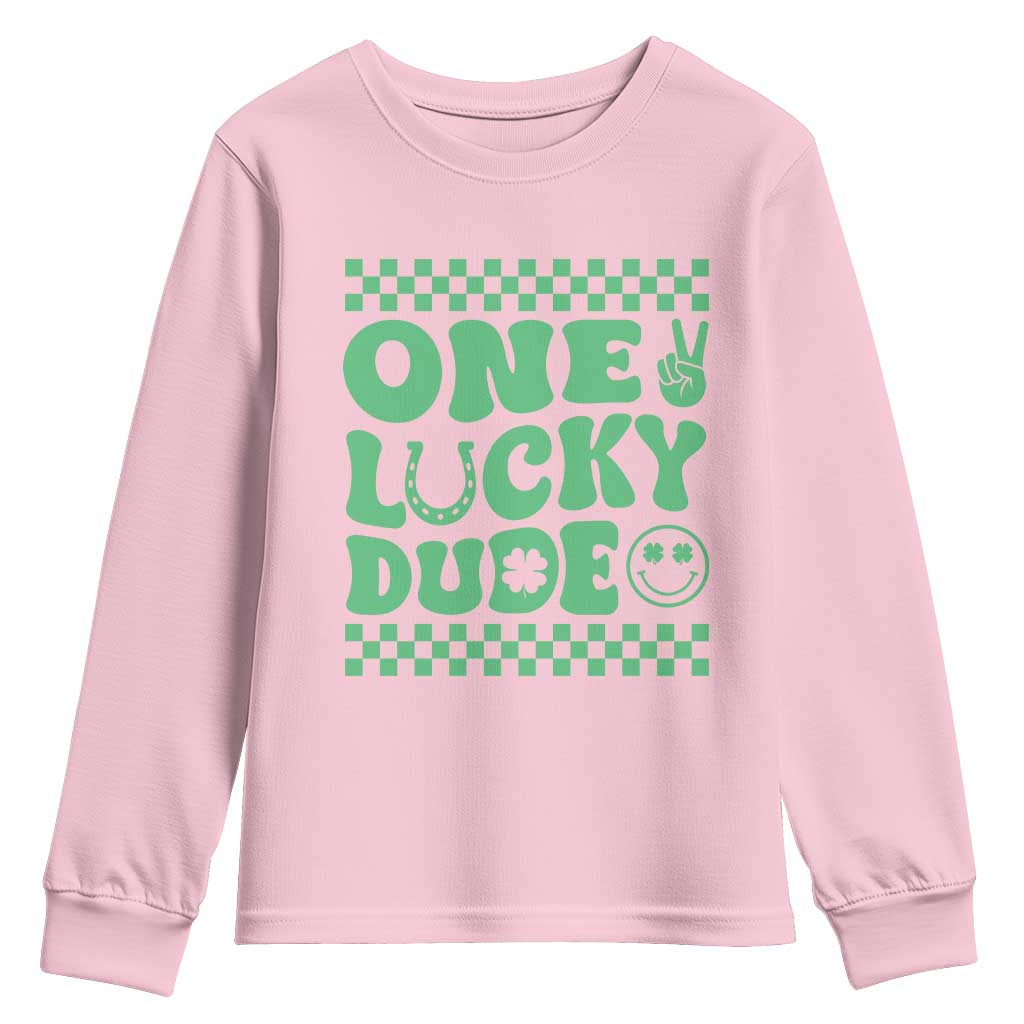 Funny One Lucky Dude Youth Sweatshirt St Patrick's Day Clover Horseshoe