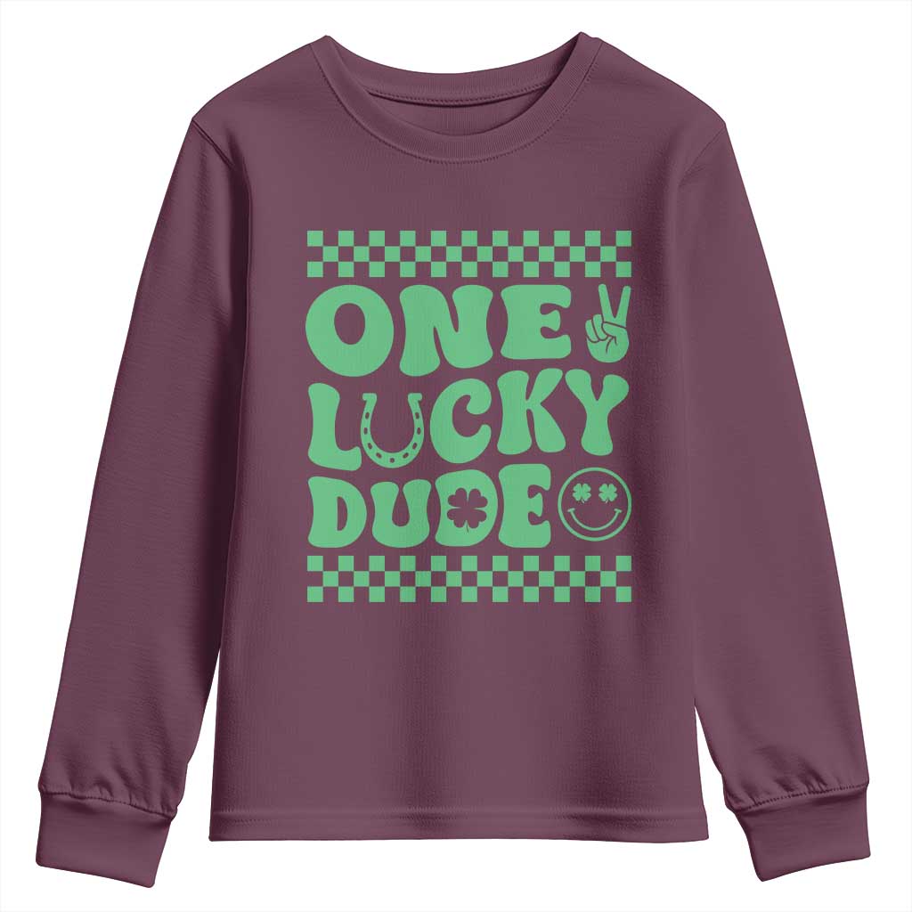 Funny One Lucky Dude Youth Sweatshirt St Patrick's Day Clover Horseshoe