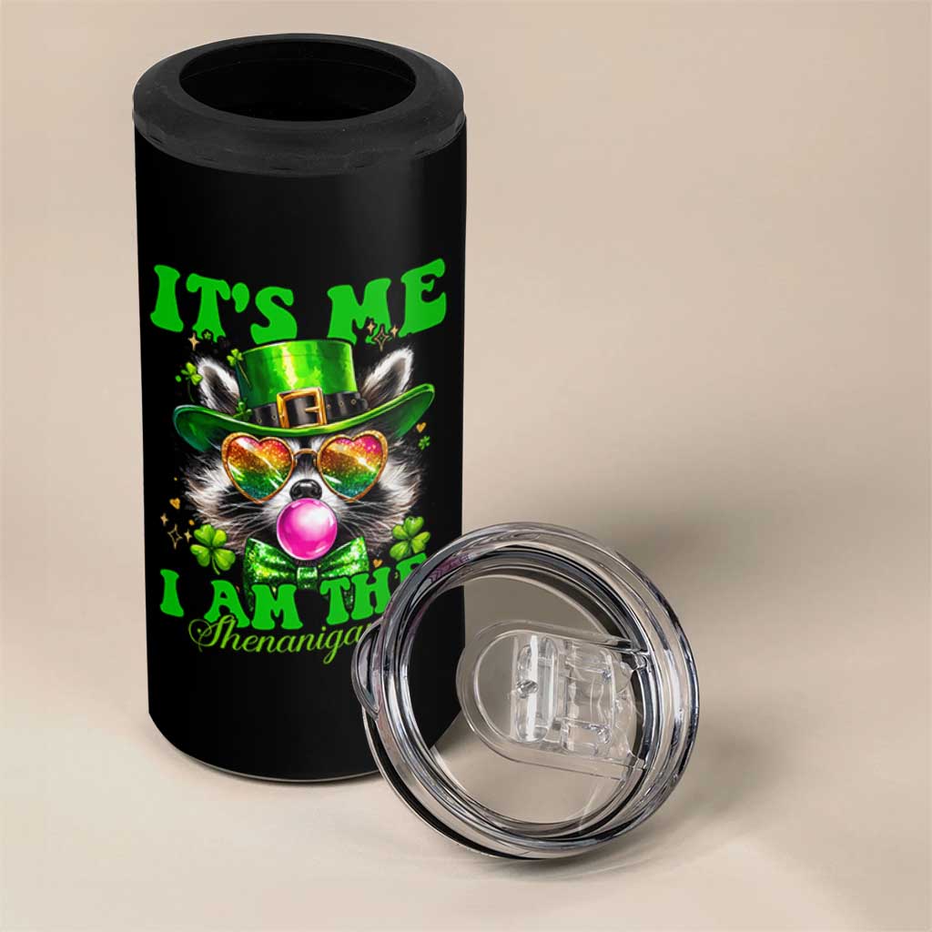 Funny It's Me I Am The Shenanigans 4 in 1 Can Cooler Tumbler St Patrick's Day Racoon Shamrock